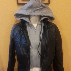 Black Hooded Faux Leather Jacket